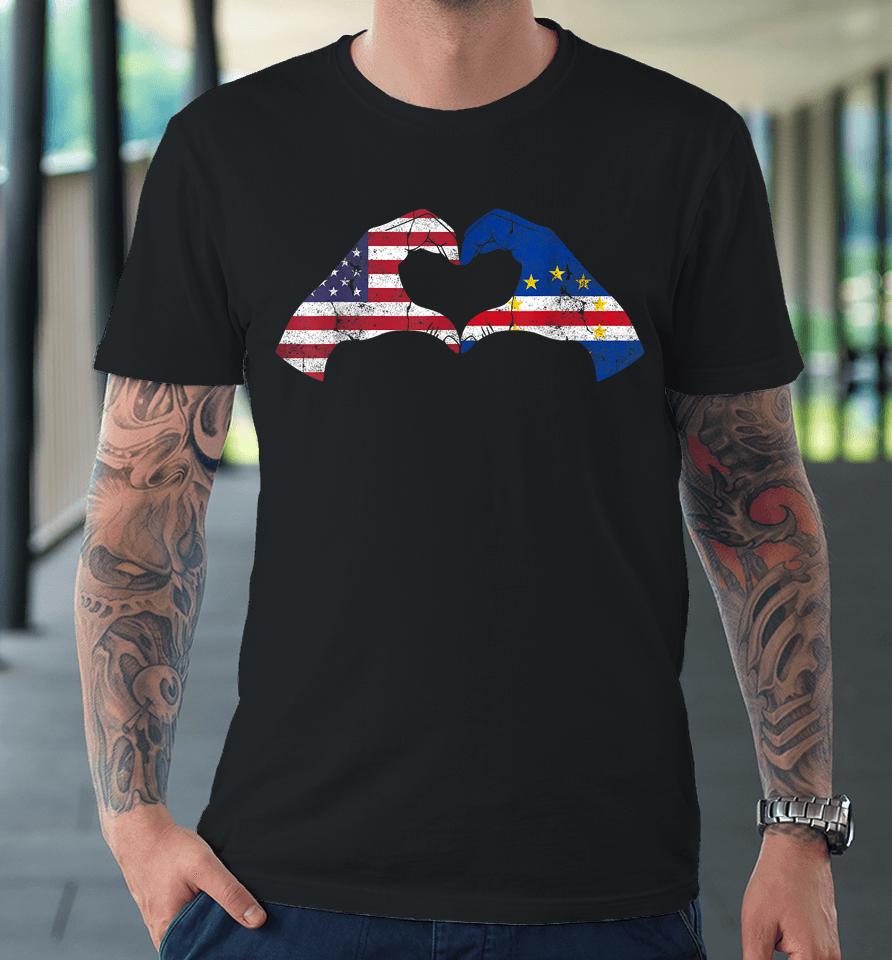 Usa Cape Verde Hand Flag Heart Cape Verdean Americans Love Premium T-Shirt