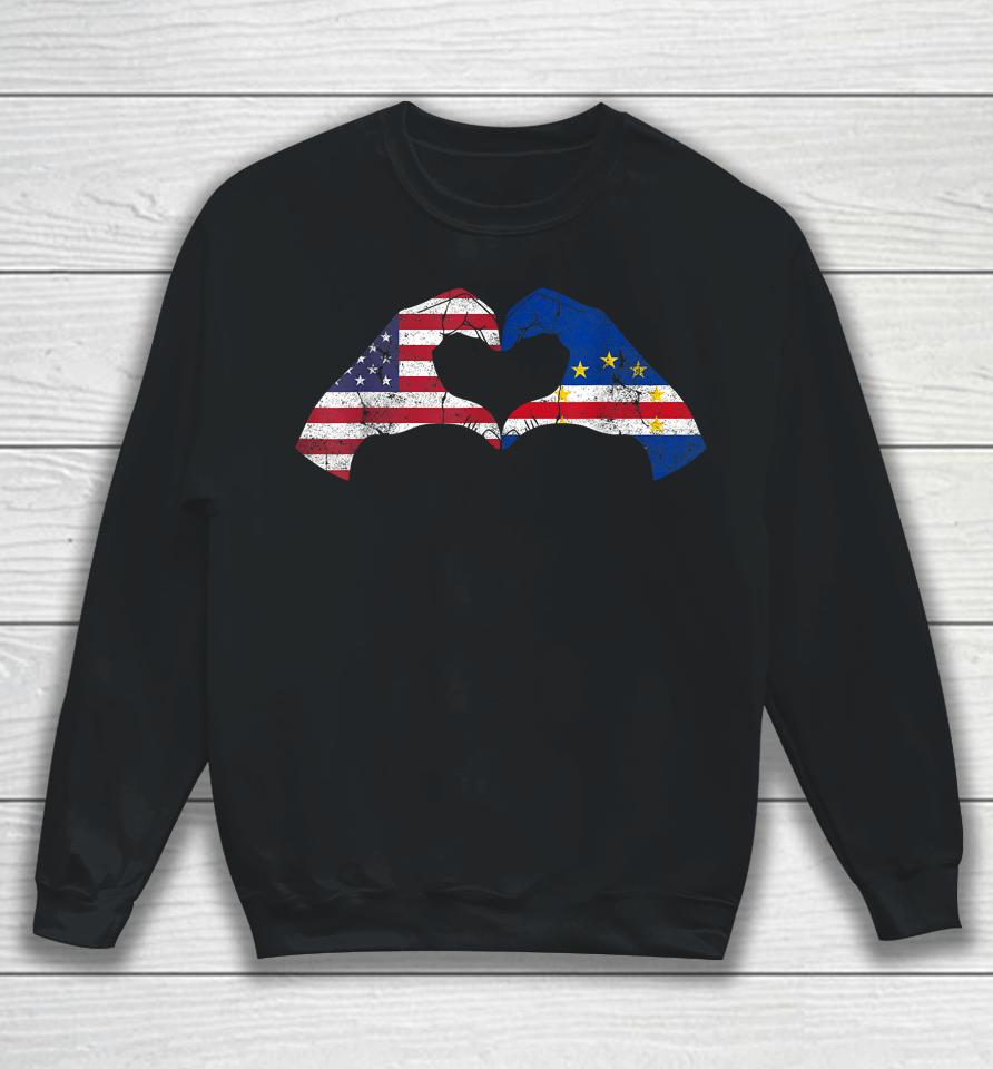 Usa Cape Verde Hand Flag Heart Cape Verdean Americans Love Sweatshirt
