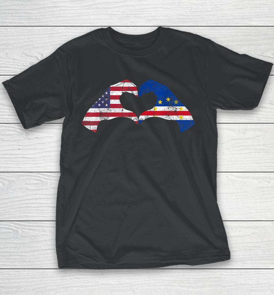 Usa Cape Verde Hand Flag Heart Cape Verdean Americans Love Youth T-Shirt