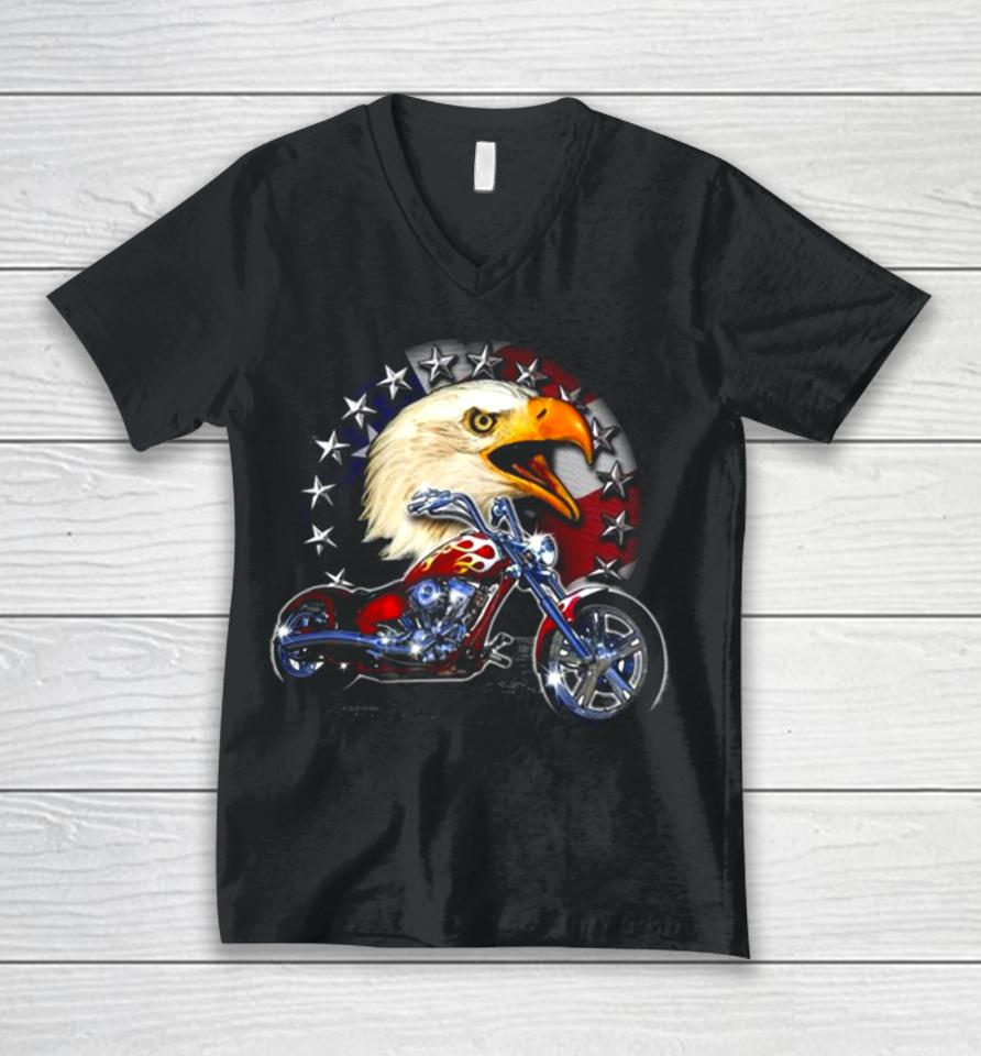 Usa Chopper Bald Eagle Muscle Eagle American Flag Unisex V-Neck T-Shirt