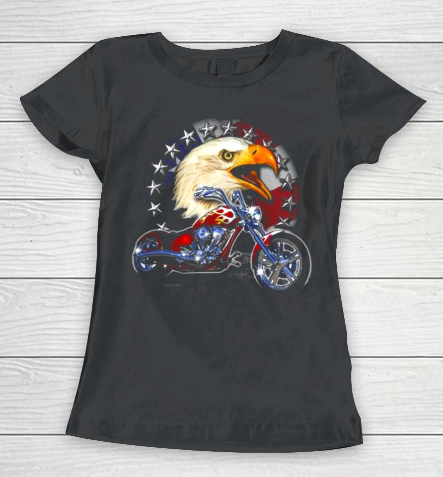 Usa Chopper Bald Eagle Muscle Eagle American Flag Women T-Shirt