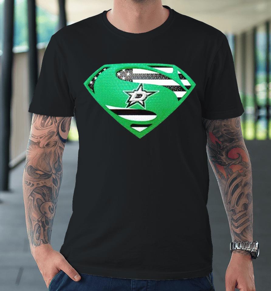Usa Flag Inside Dallas Stars Superman Premium T-Shirt
