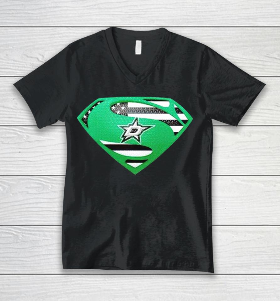Usa Flag Inside Dallas Stars Superman Unisex V-Neck T-Shirt