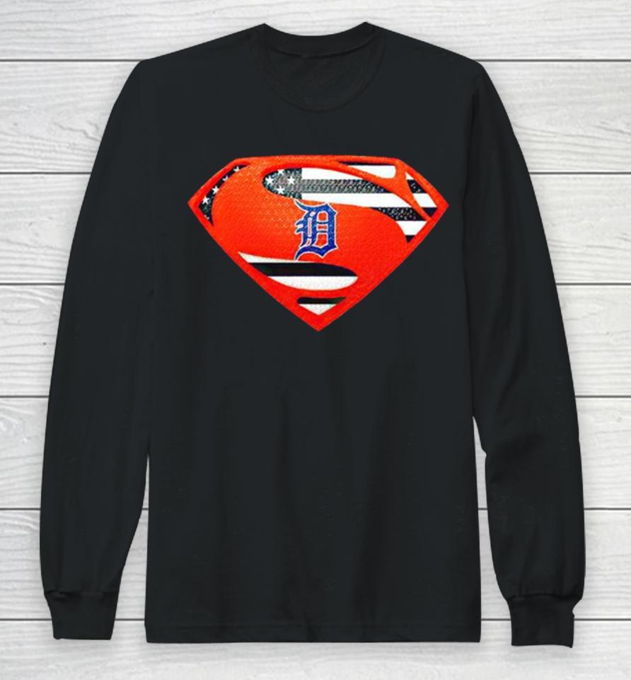 Usa Flag Inside Detroit Tigers Superman Long Sleeve T-Shirt