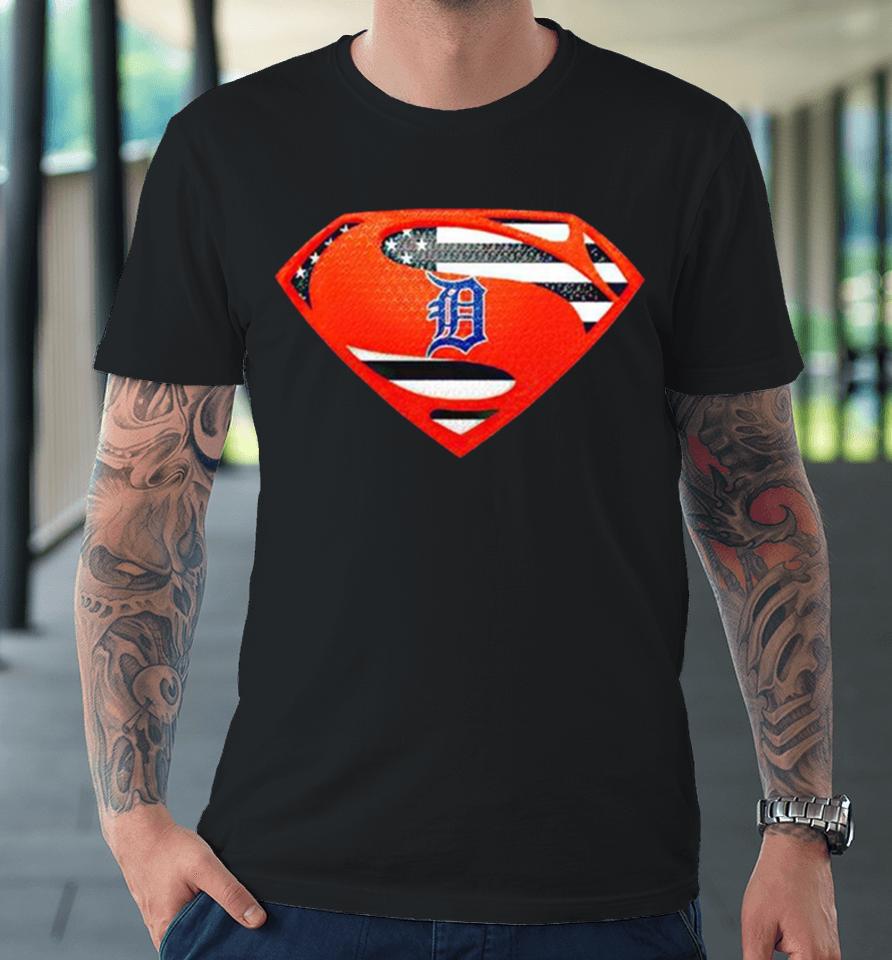Usa Flag Inside Detroit Tigers Superman Premium T-Shirt