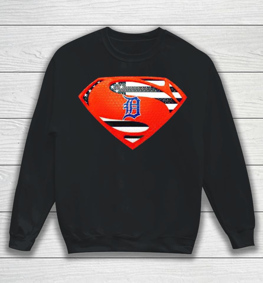 Usa Flag Inside Detroit Tigers Superman Sweatshirt