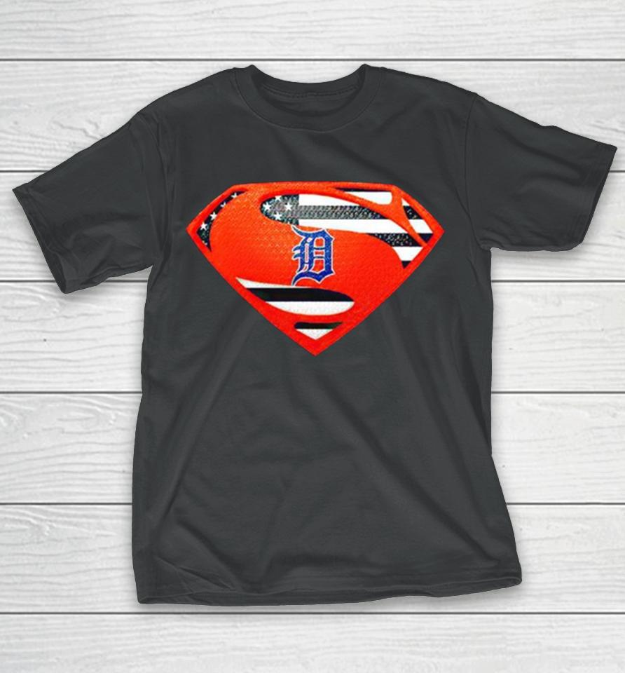 Usa Flag Inside Detroit Tigers Superman T-Shirt