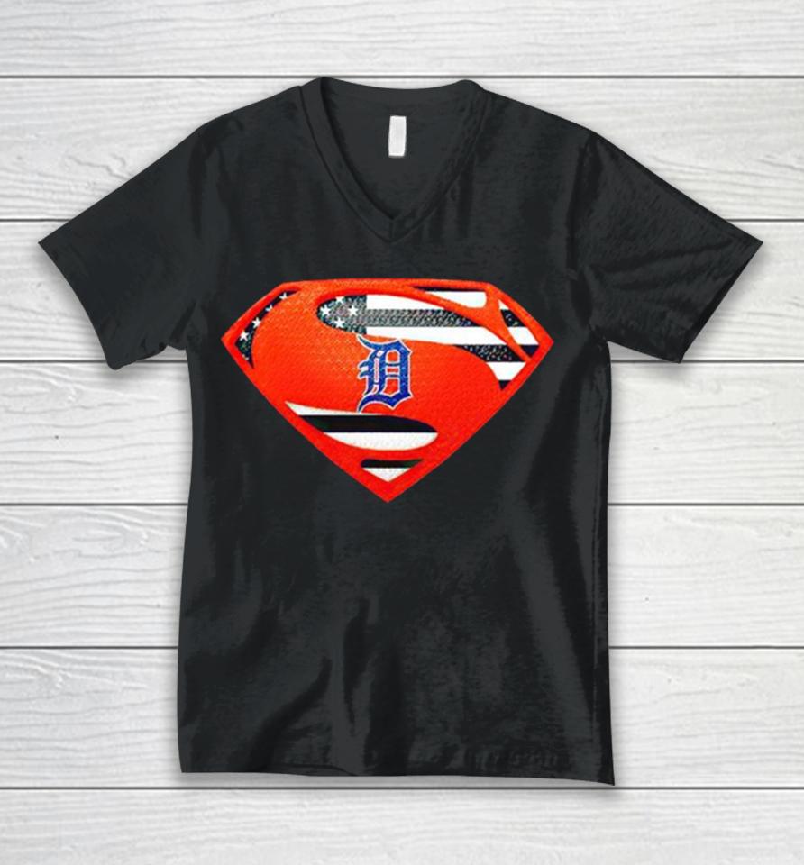 Usa Flag Inside Detroit Tigers Superman Unisex V-Neck T-Shirt