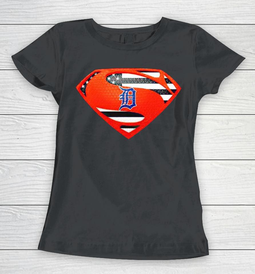 Usa Flag Inside Detroit Tigers Superman Women T-Shirt