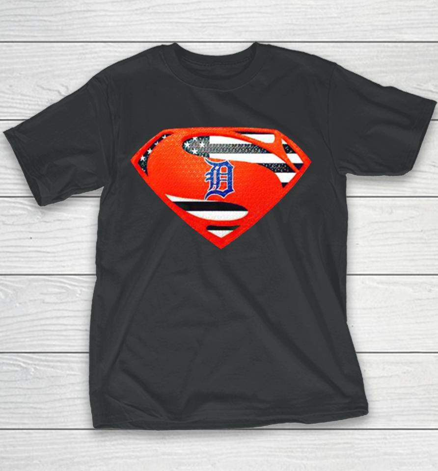 Usa Flag Inside Detroit Tigers Superman Youth T-Shirt