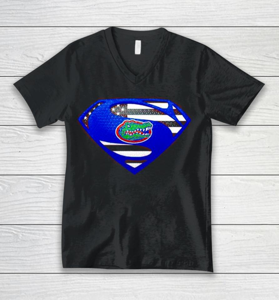 Usa Flag Inside Florida Gators Superman Unisex V-Neck T-Shirt