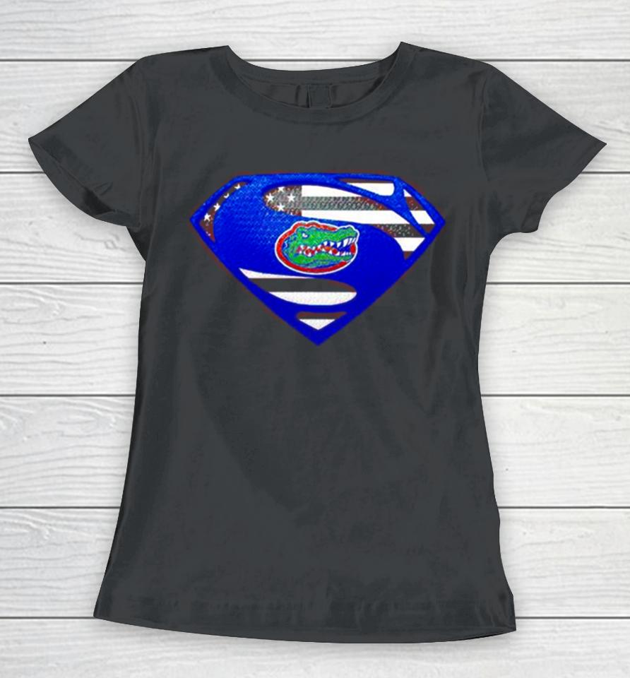 Usa Flag Inside Florida Gators Superman Women T-Shirt