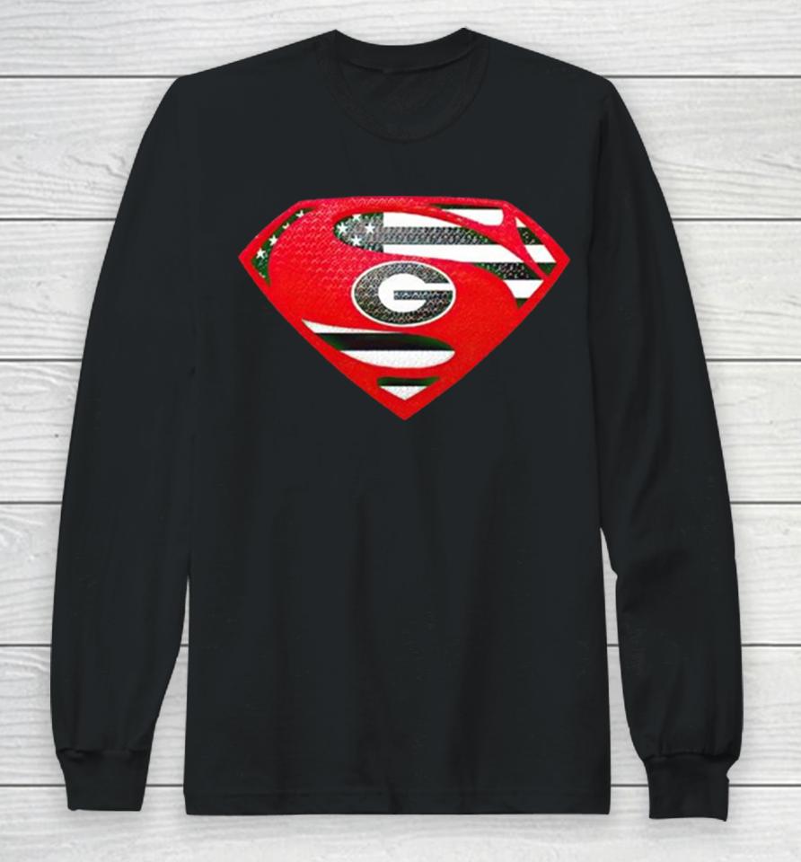 Usa Flag Inside Georgia Bulldogs Superman Long Sleeve T-Shirt