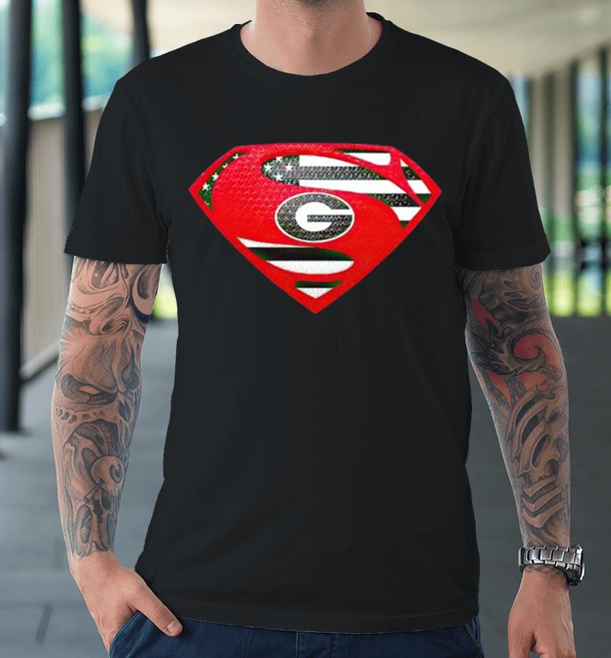 Usa Flag Inside Georgia Bulldogs Superman Premium T-Shirt