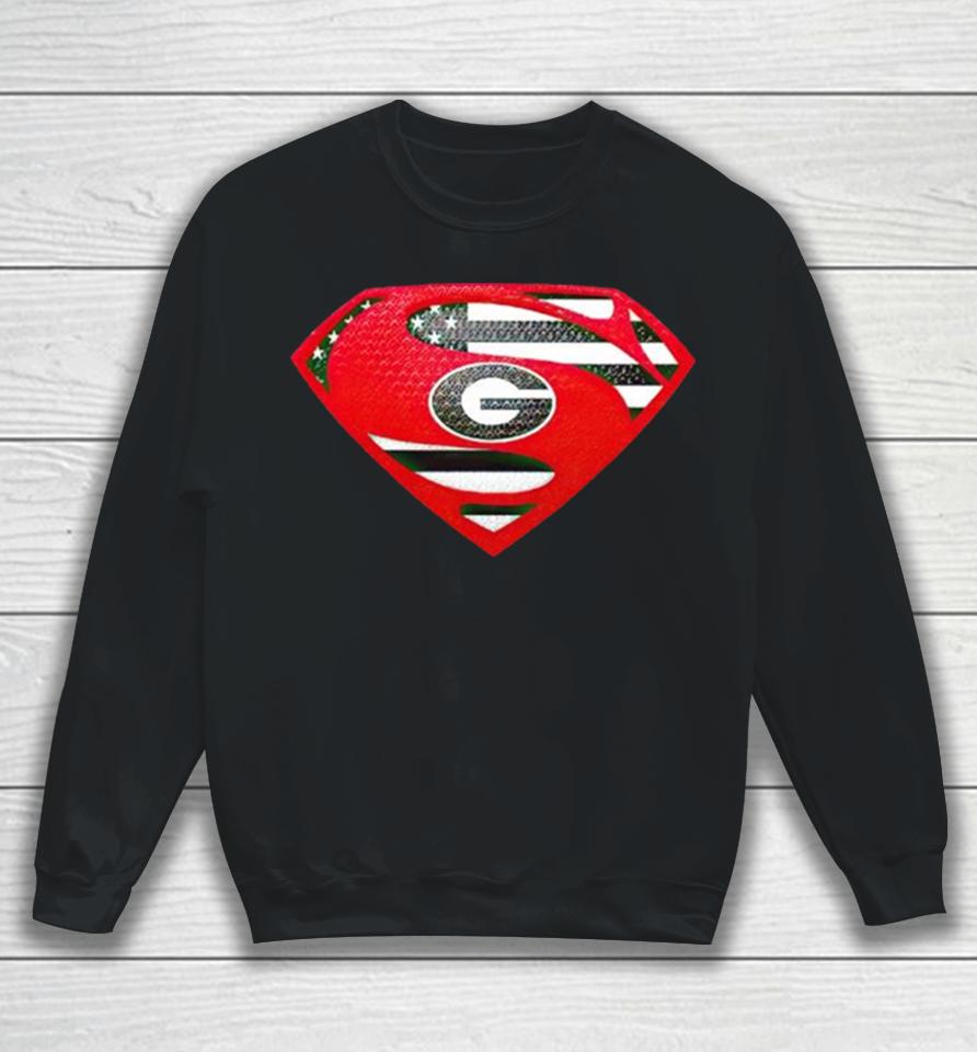 Usa Flag Inside Georgia Bulldogs Superman Sweatshirt