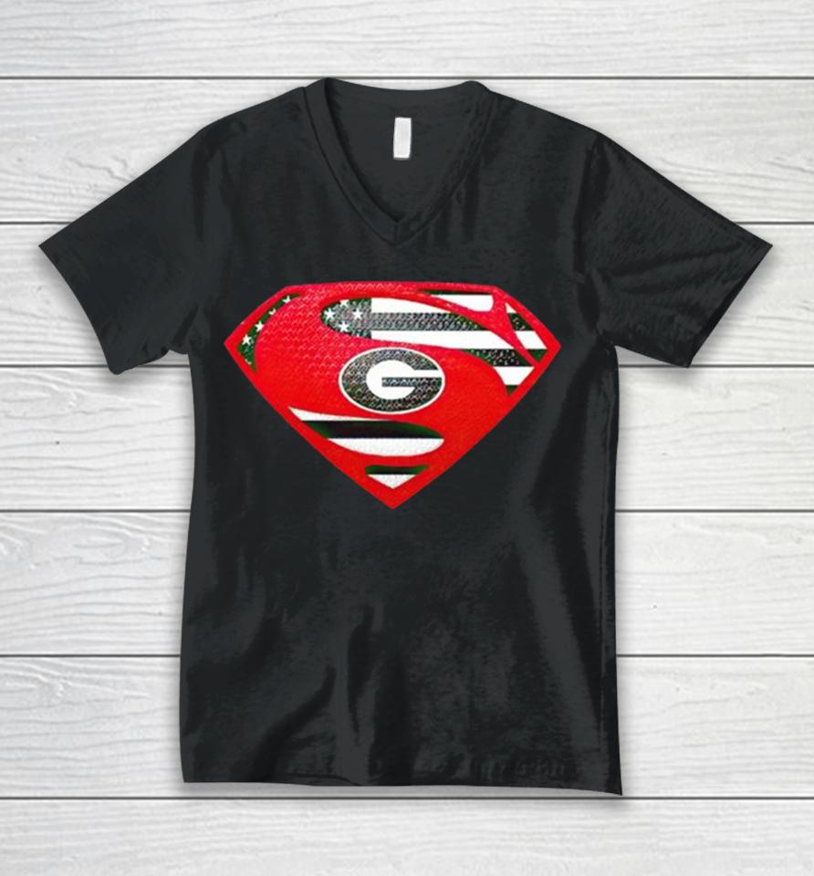 Usa Flag Inside Georgia Bulldogs Superman Unisex V-Neck T-Shirt