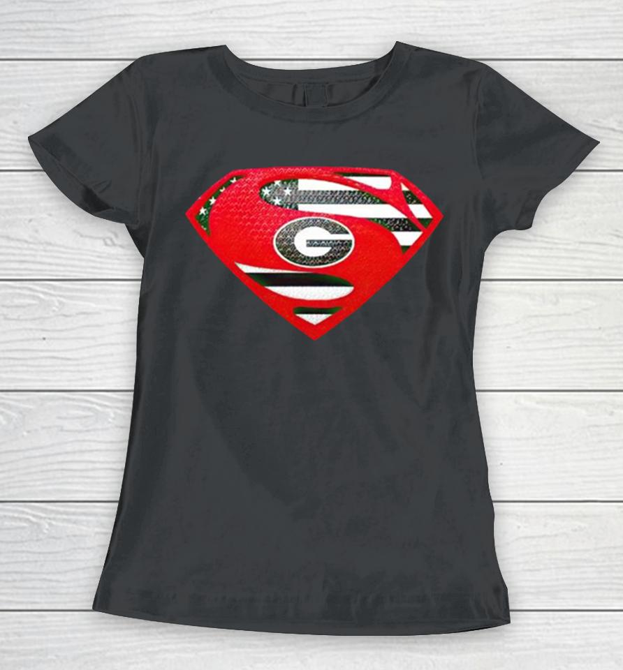 Usa Flag Inside Georgia Bulldogs Superman Women T-Shirt
