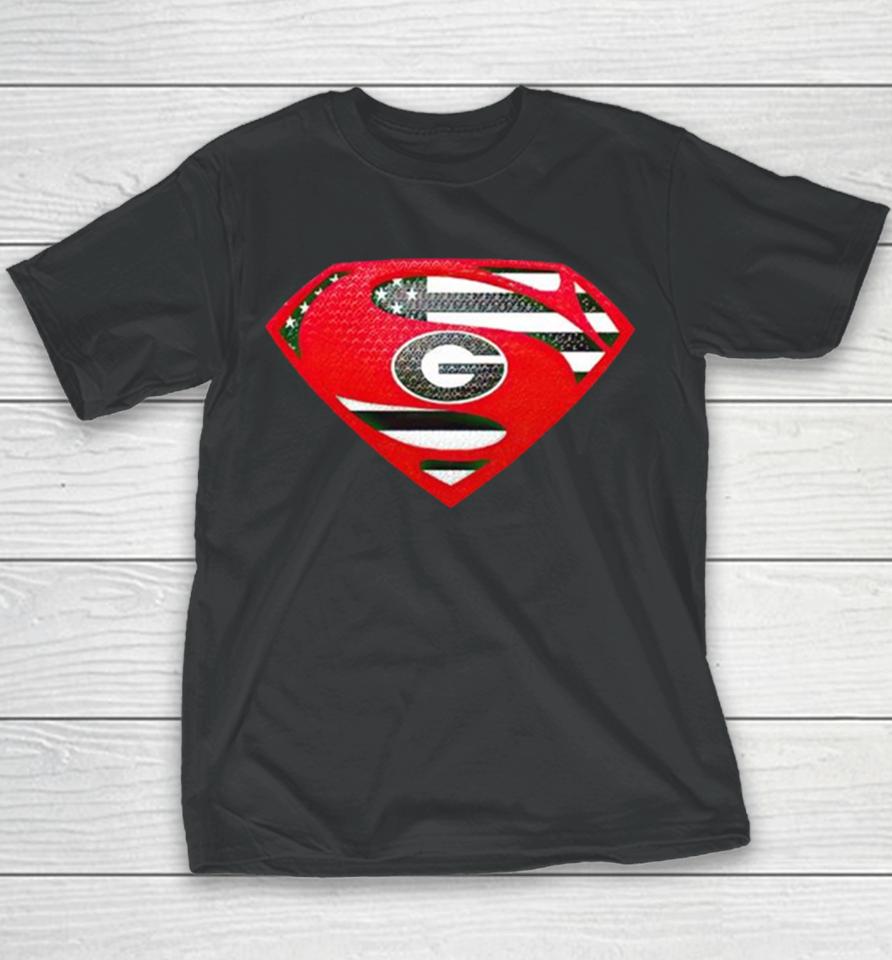 Usa Flag Inside Georgia Bulldogs Superman Youth T-Shirt
