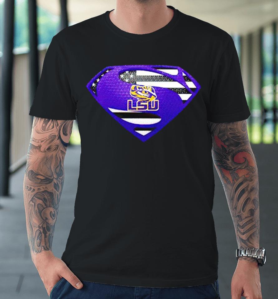 Usa Flag Inside Lsu Tigers Superman Premium T-Shirt