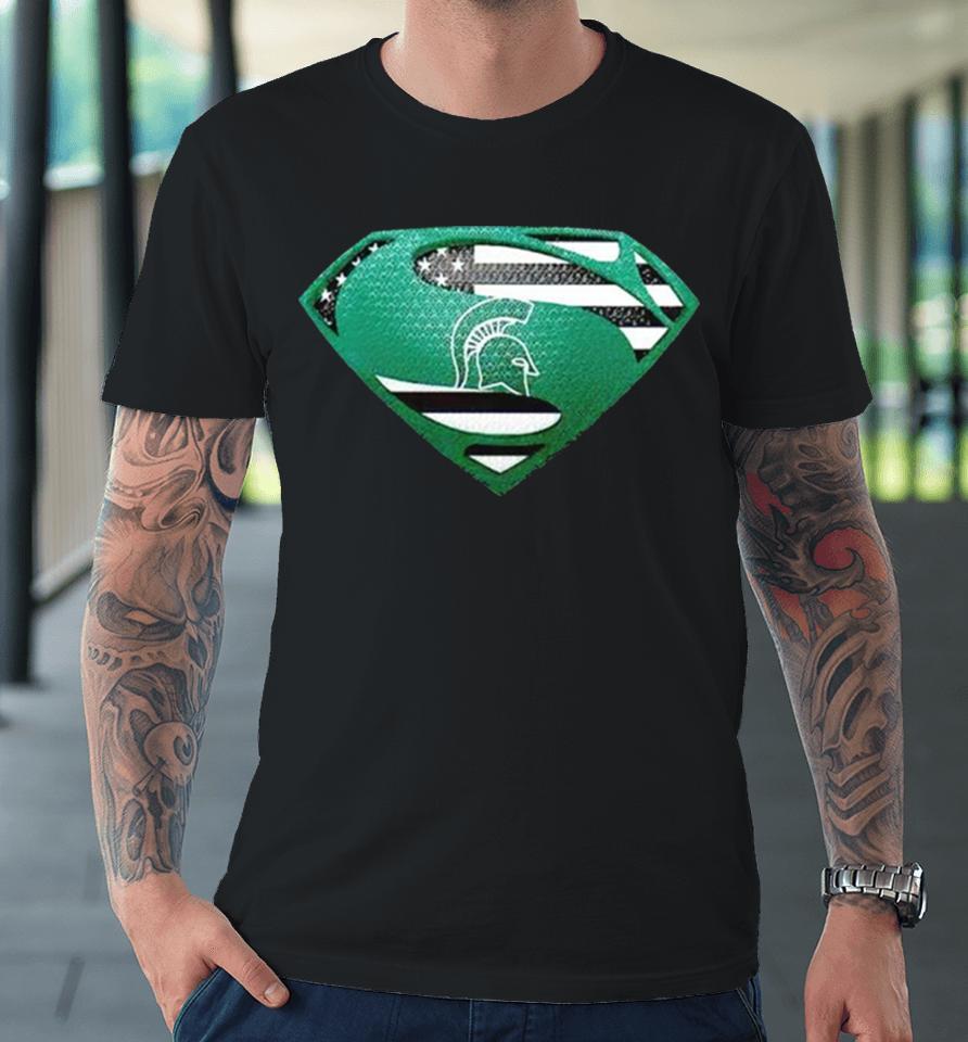 Usa Flag Inside Michigan State Spartans Superman Premium T-Shirt