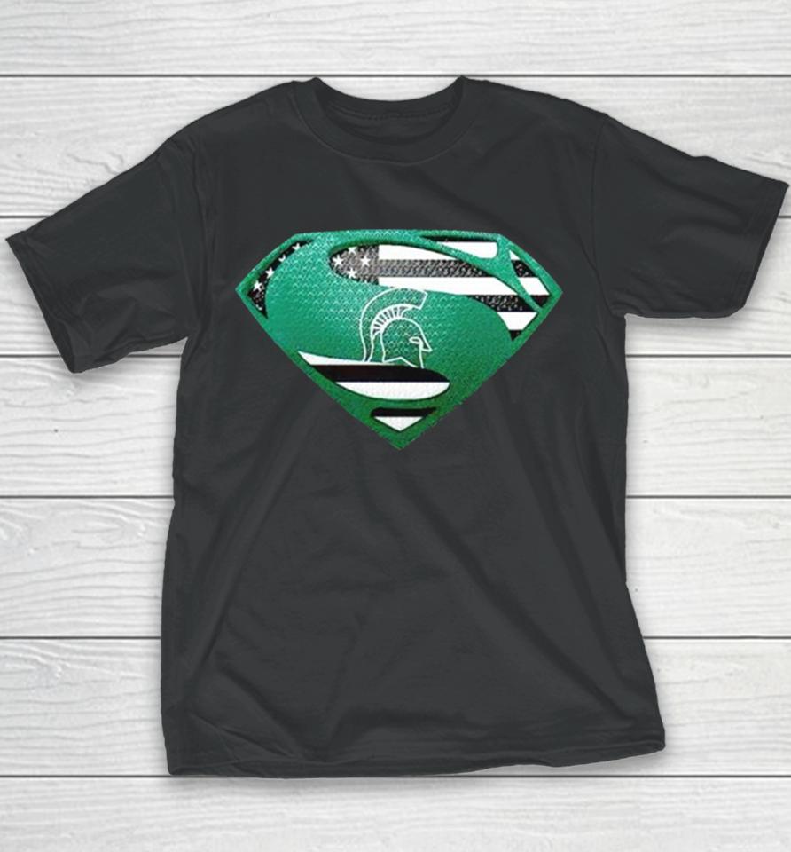 Usa Flag Inside Michigan State Spartans Superman Youth T-Shirt