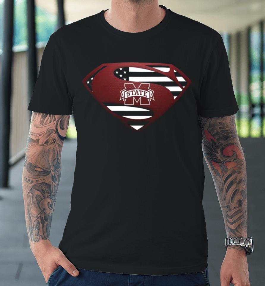 Usa Flag Inside Mississippi State Bulldogs Superman Premium T-Shirt