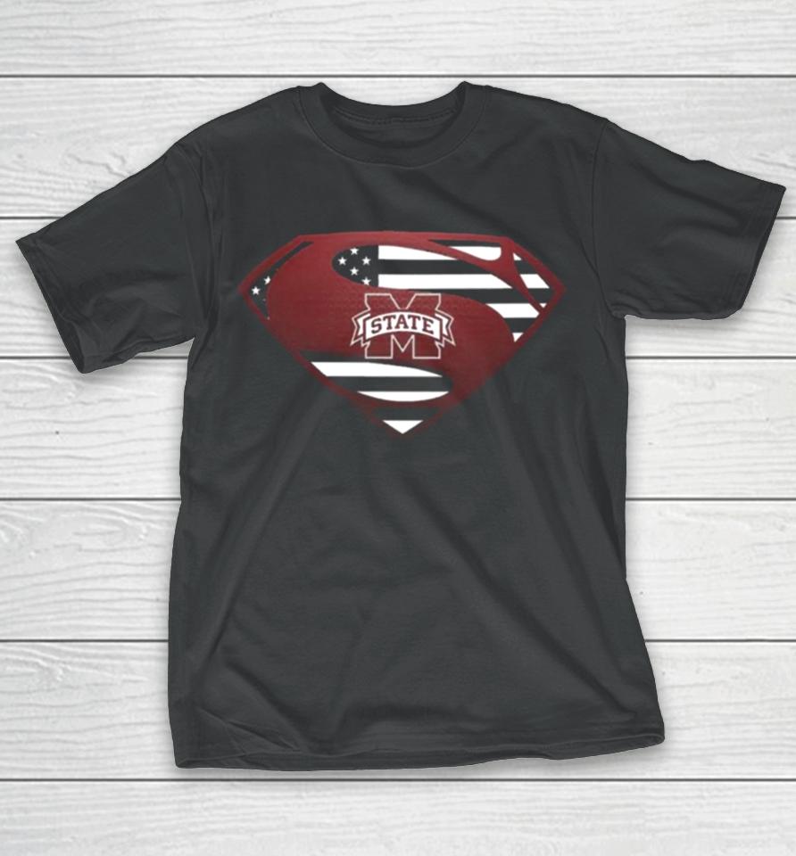 Usa Flag Inside Mississippi State Bulldogs Superman T-Shirt