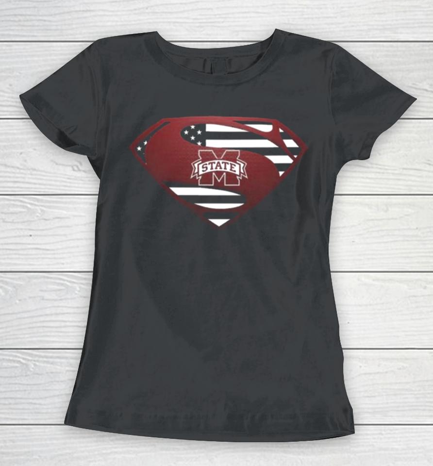 Usa Flag Inside Mississippi State Bulldogs Superman Women T-Shirt