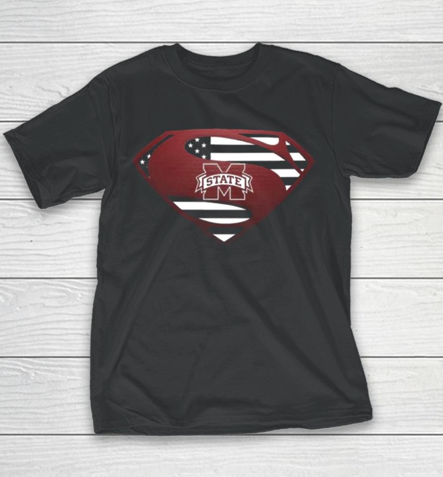 Usa Flag Inside Mississippi State Bulldogs Superman Youth T-Shirt