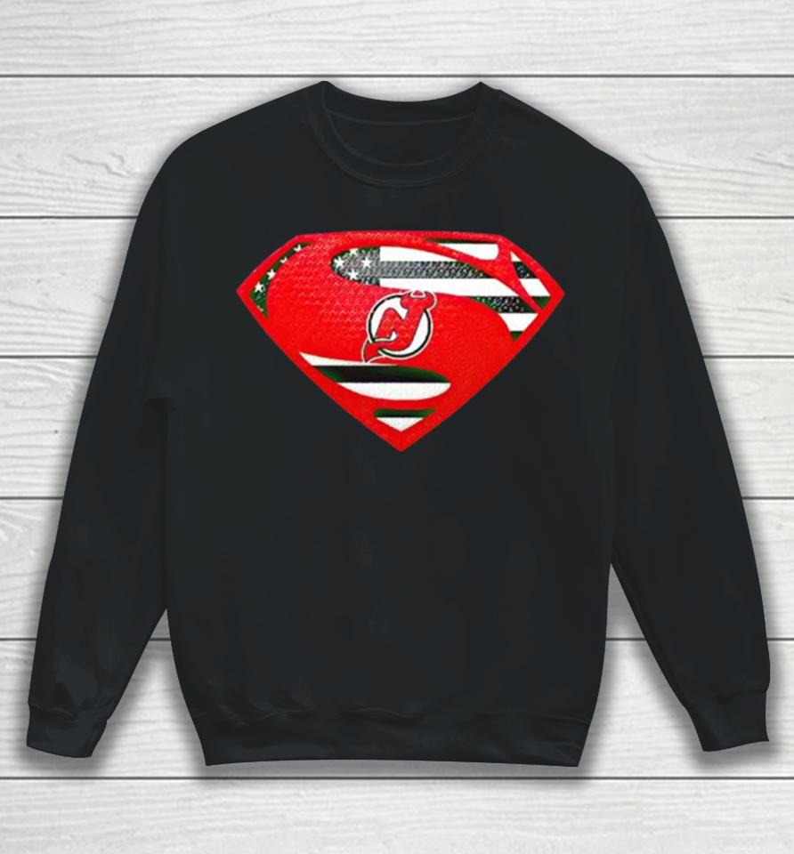 Usa Flag Inside New Jersey Devils Superman Sweatshirt