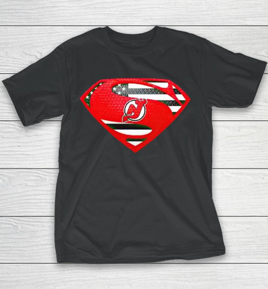Usa Flag Inside New Jersey Devils Superman Youth T-Shirt