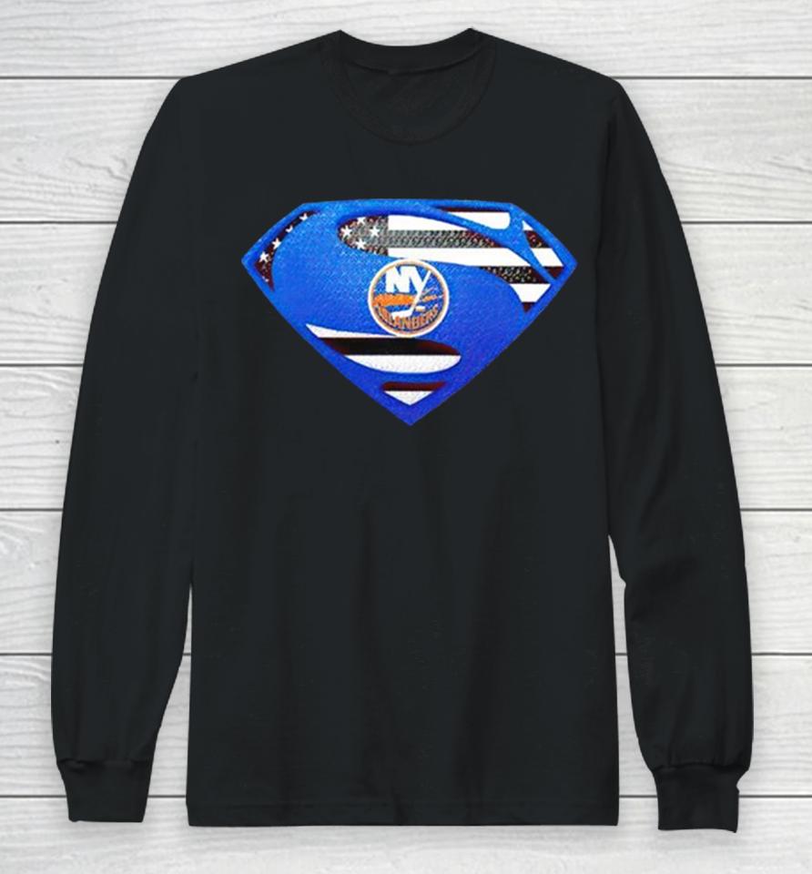 Usa Flag Inside New York Islanders Superman Long Sleeve T-Shirt