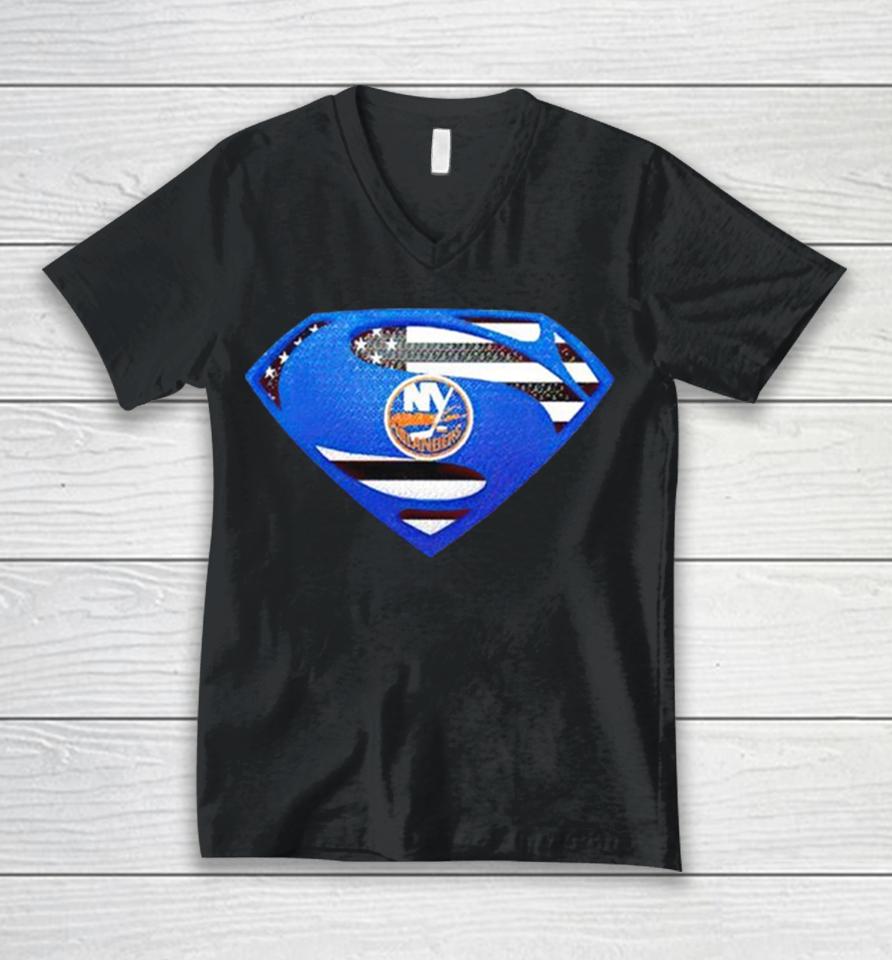 Usa Flag Inside New York Islanders Superman Unisex V-Neck T-Shirt