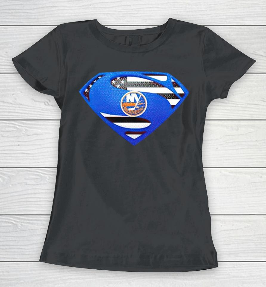 Usa Flag Inside New York Islanders Superman Women T-Shirt