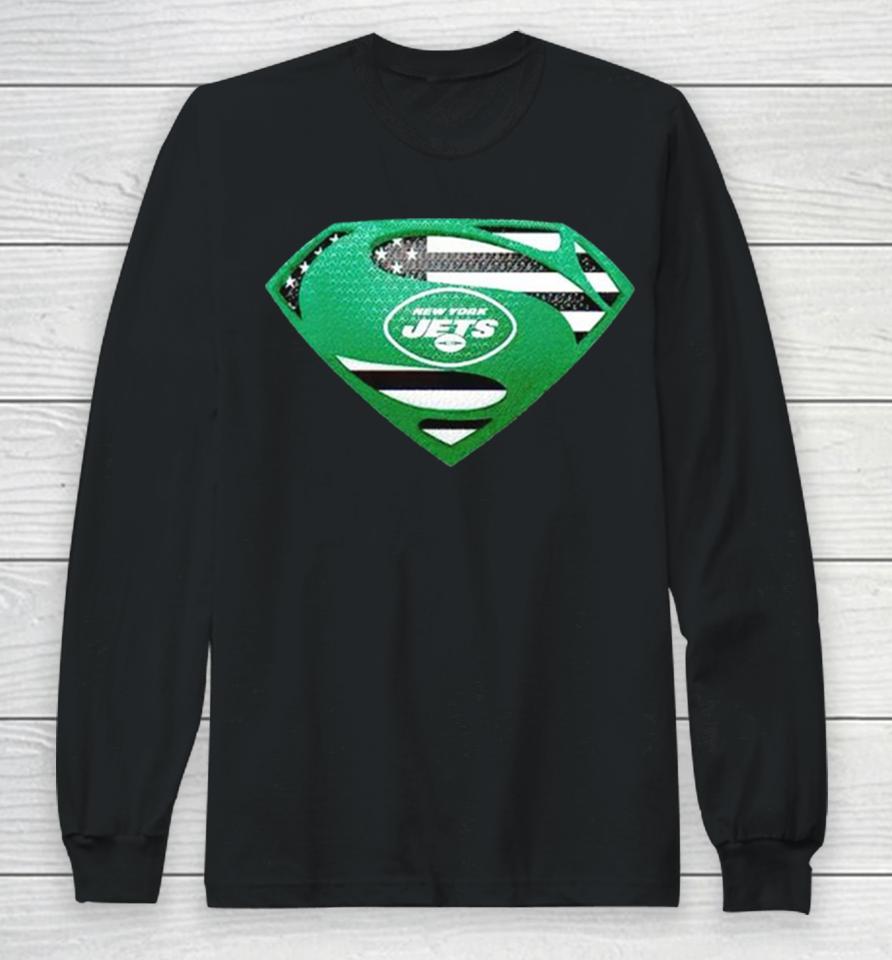 Usa Flag Inside New York Jets Superman Long Sleeve T-Shirt