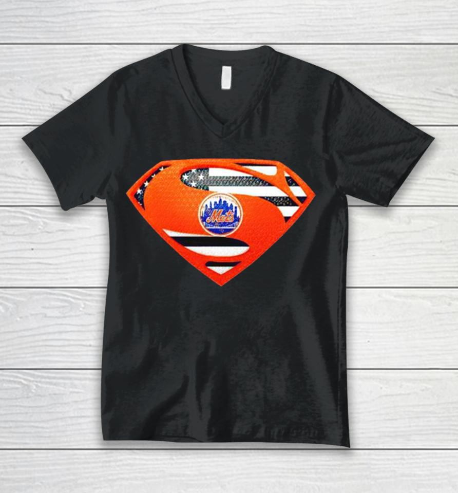Usa Flag Inside New York Mets Superman Unisex V-Neck T-Shirt