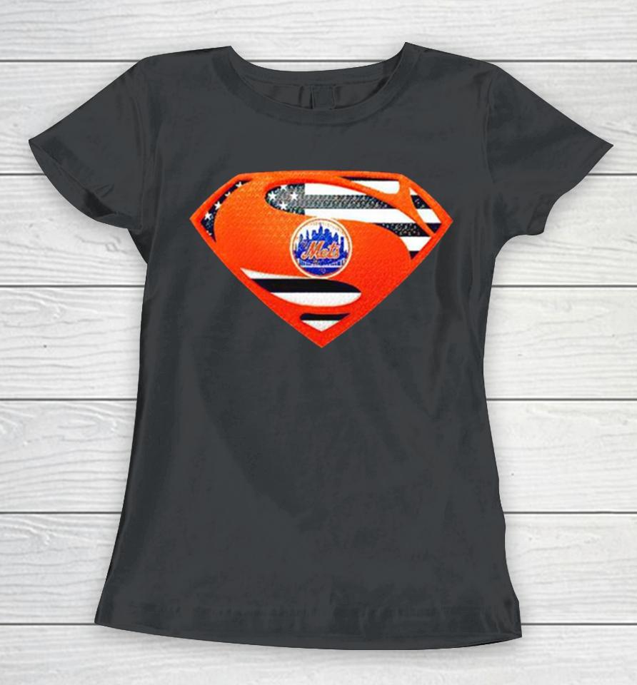 Usa Flag Inside New York Mets Superman Women T-Shirt
