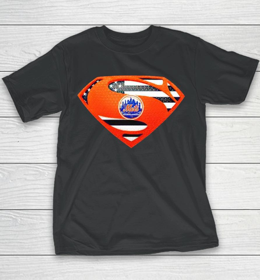 Usa Flag Inside New York Mets Superman Youth T-Shirt