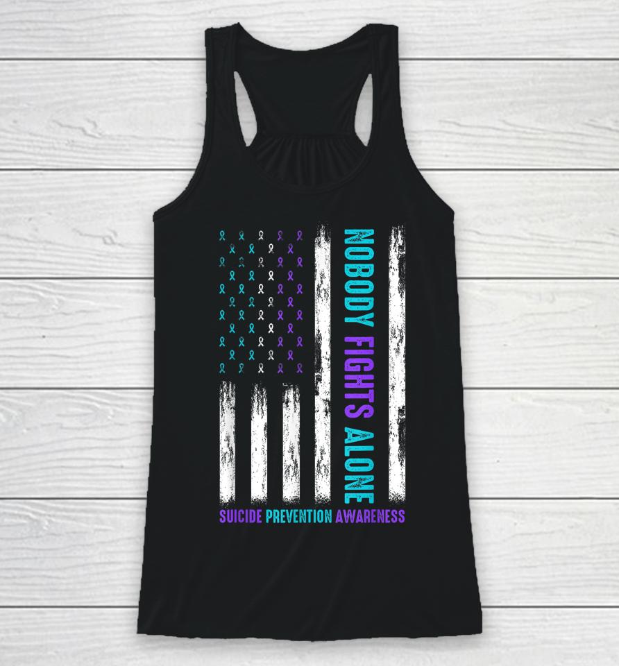 Usa Flag Nobody Fights Alone Suicide Prevention Awareness Racerback Tank