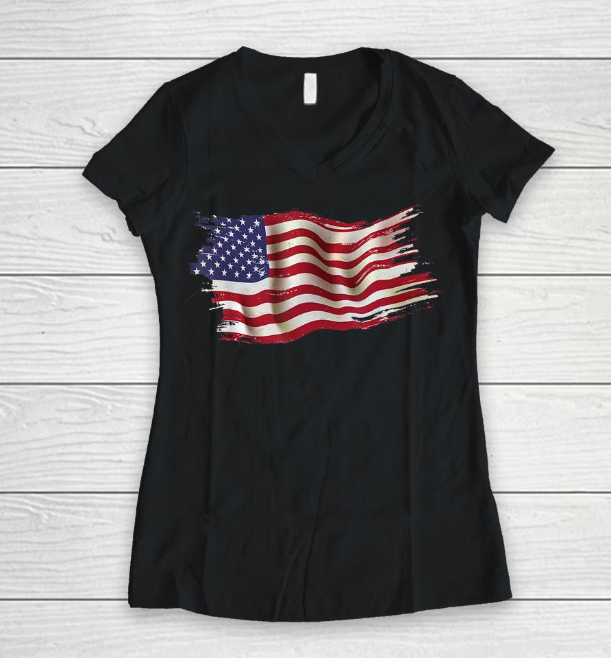 Usa Flag Patriotic 4Th Of July America Day Of Independence Women V-Neck T-Shirt