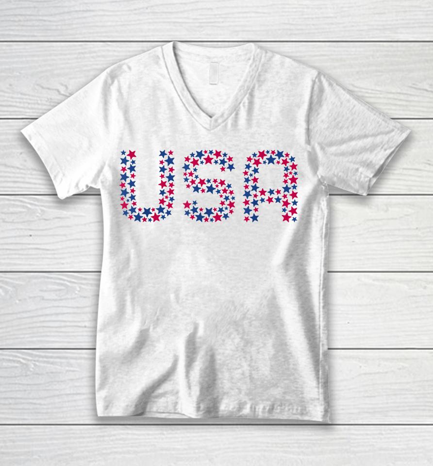 Usa Patriotic American Stars 4Th Of July Unisex V-Neck T-Shirt