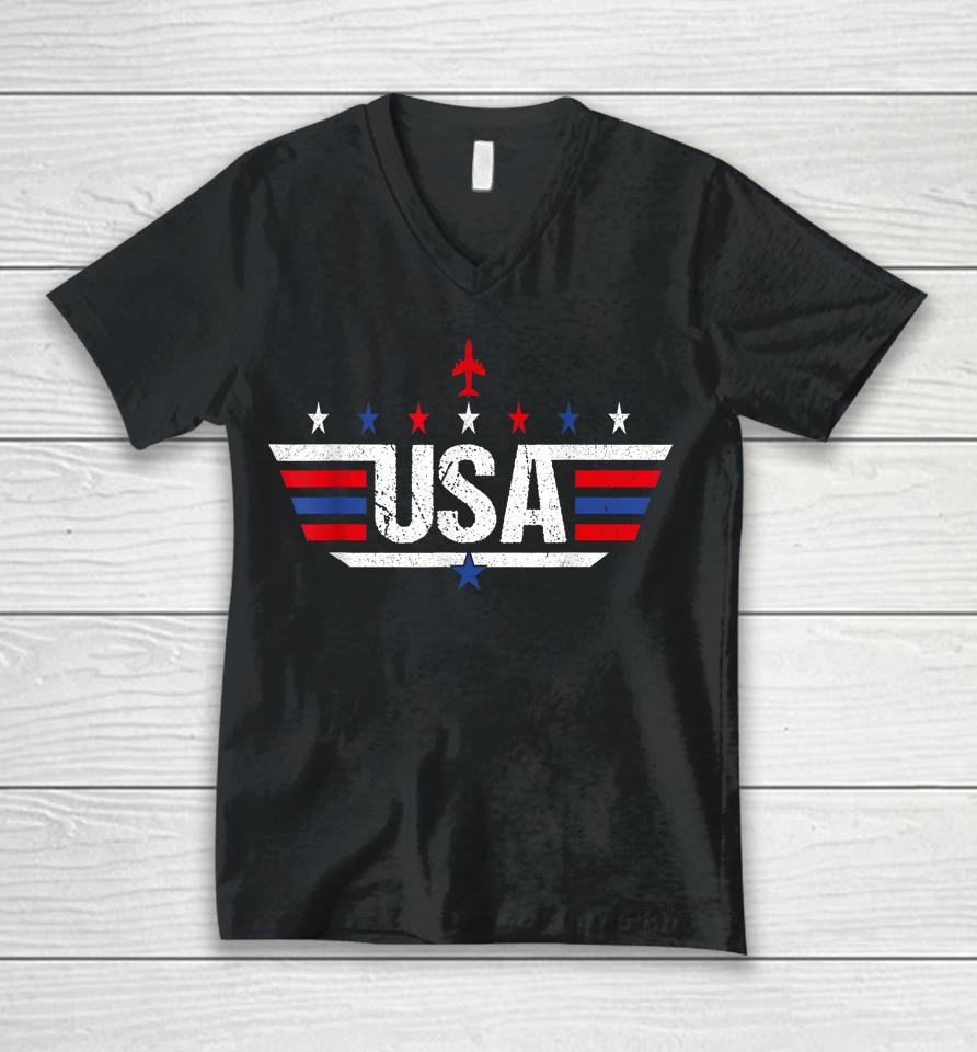 Usa Shirt For Women Men Kids Patriotic American Flag Unisex V-Neck T-Shirt