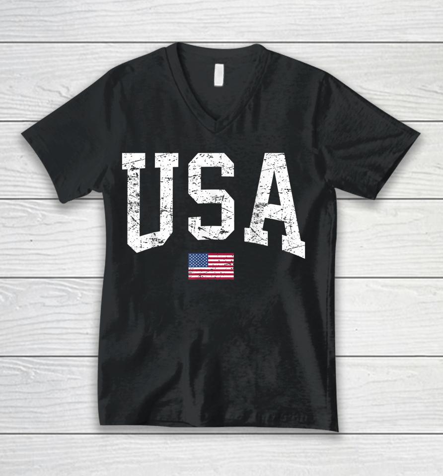 Usa Shirt Patriotic American Flag Distressed Unisex V-Neck T-Shirt
