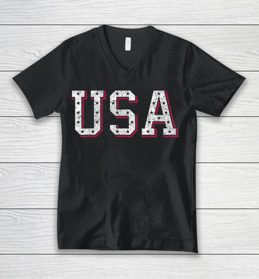 Usa Shirt Women Men Kids Cool Distressed Patriotic July 4Th Unisex V-Neck T-Shirt
