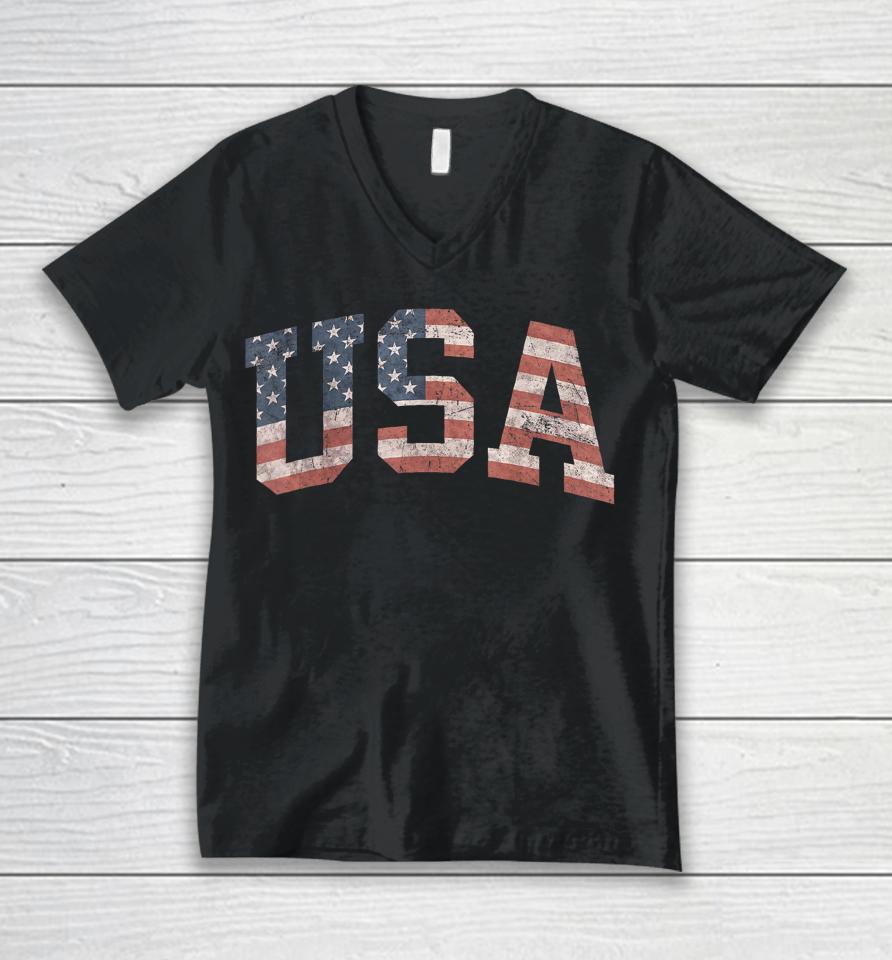 Usa Shirt Women Men Kids Patriotic American Flag Distressed Unisex V-Neck T-Shirt