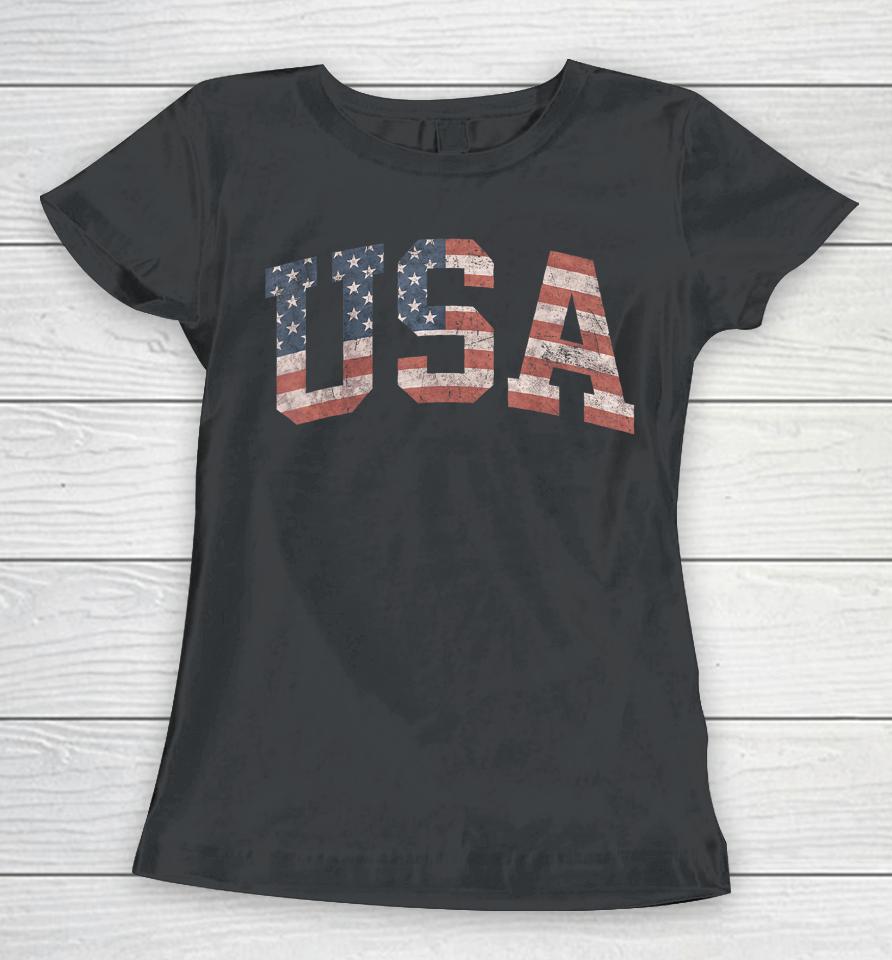 Usa Shirt Women Men Kids Patriotic American Flag Distressed Women T-Shirt
