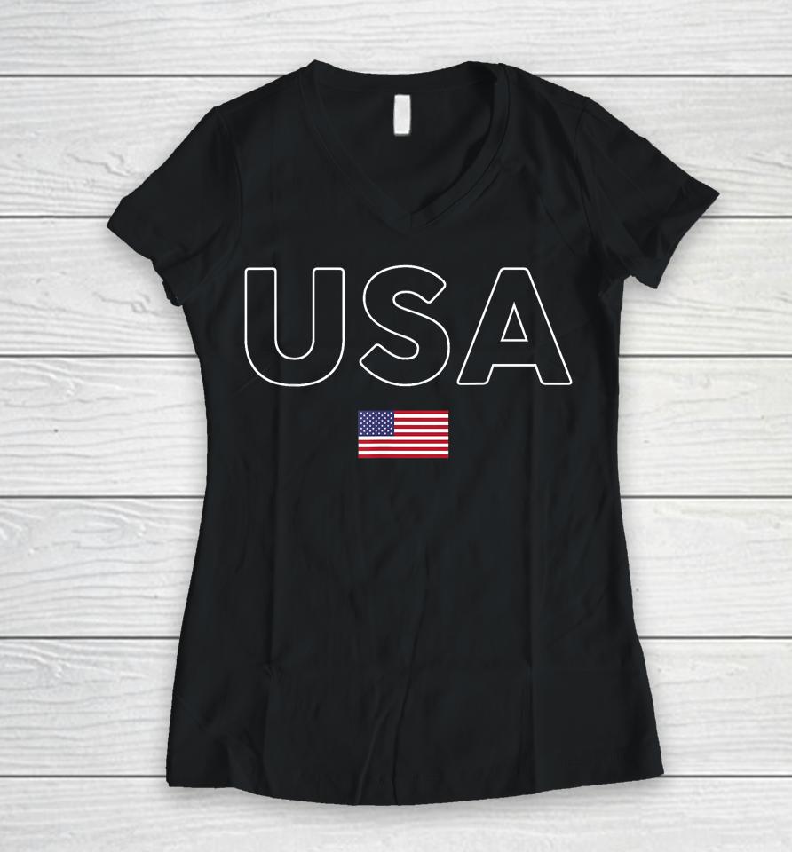 Usa T Shirt Patriotic American Flag July 4Th Women V-Neck T-Shirt