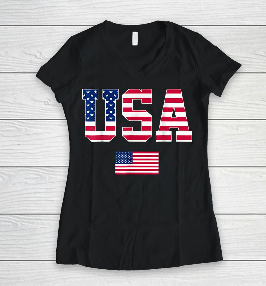 Usa T Shirt Women Men Patriotic American Flag 4Th Of July Women V-Neck T-Shirt