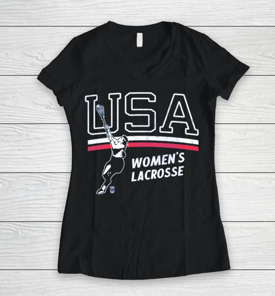 Usa Women’s Lacrosse Women V-Neck T-Shirt