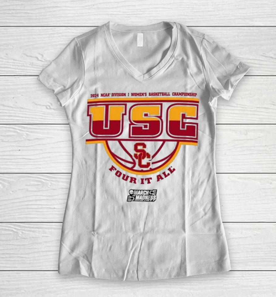 Usc Trojans 2024 Ncaa Division I Women’s Basketball Championship Four It All Women V-Neck T-Shirt